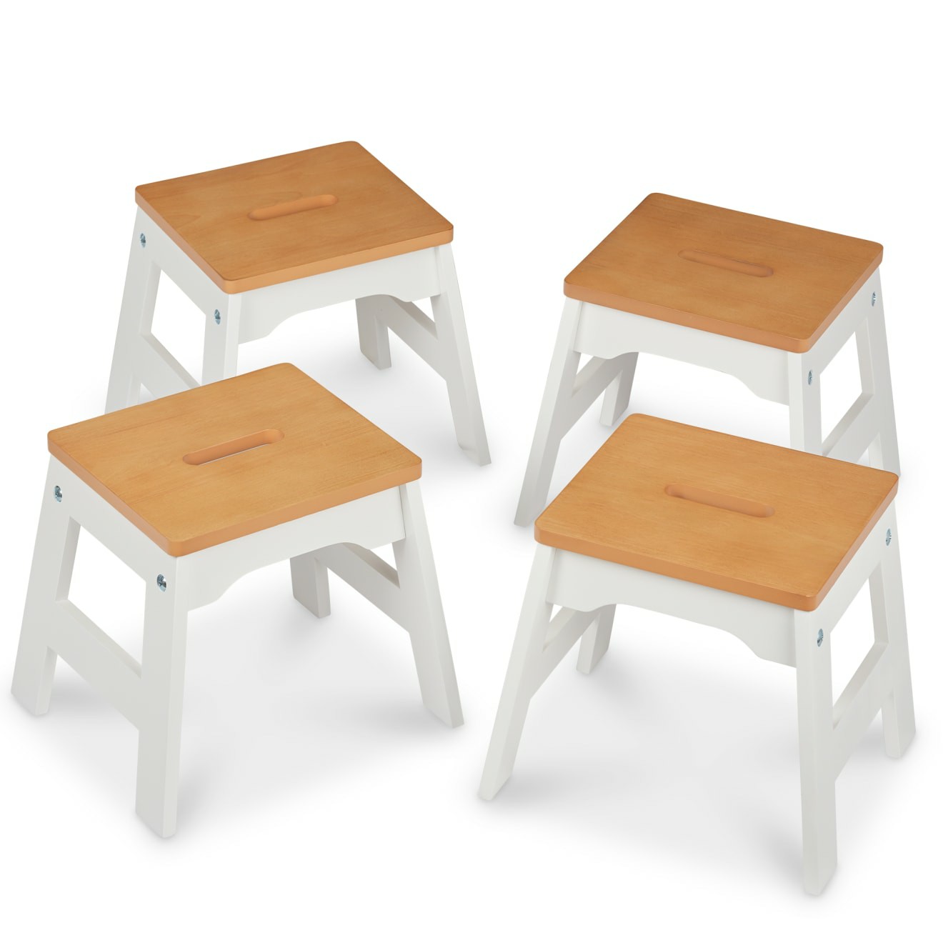 Furniture | Wooden Stools – Set Of 4 (White/Natural) Trains & More Toys Furniture