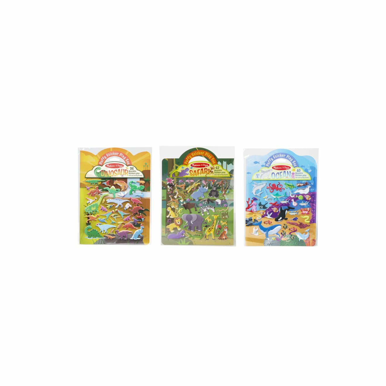 Stickers & Sticker Books | Puffy Sticker Bundle Play Set 3Pk: Safari, Dinosaur, Ocean Reusable Sticker Pads (Amazon Only) Arts & Crafts Melissa & Doug