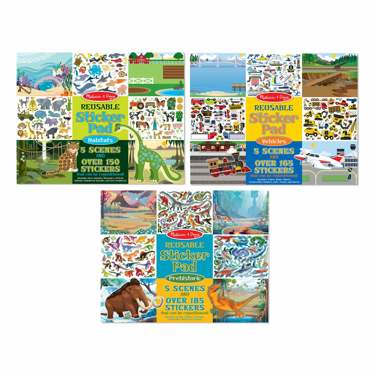 Stickers & Sticker Books | Reusable Sticker Bundle – Vehicles, Habitats And Prehistoric Themes Arts & Crafts Melissa & Doug