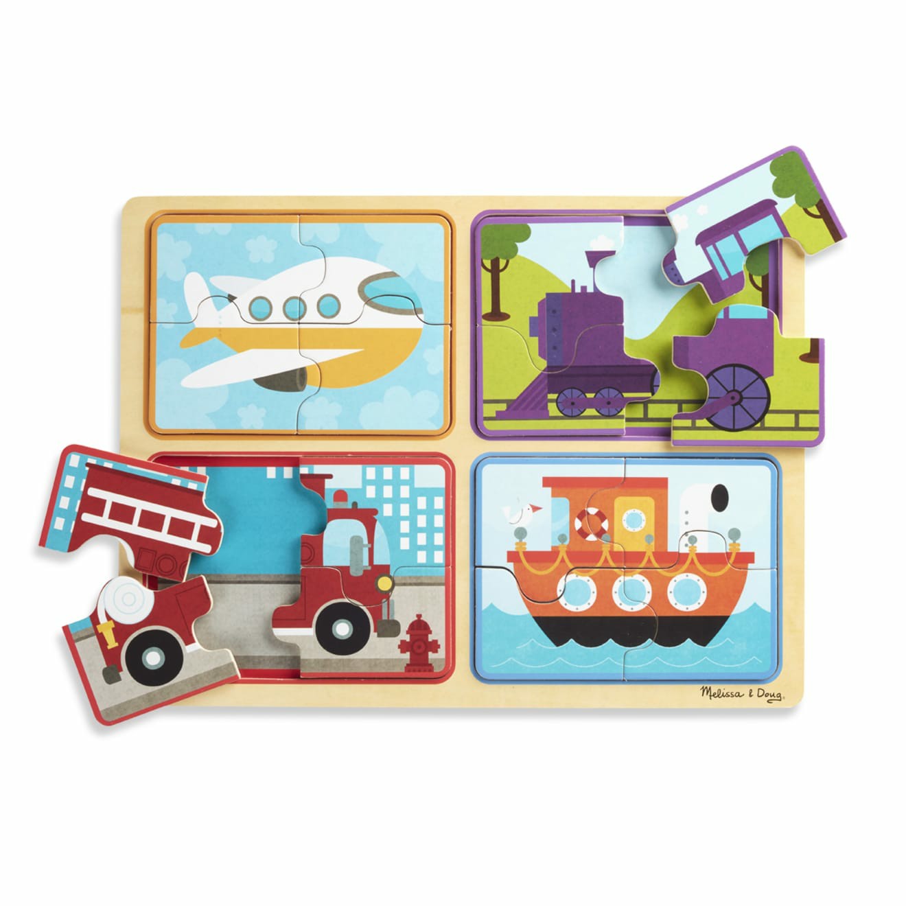 Vehicle & Train Puzzles | Natural Play Wooden Puzzle: Ready, Set, Go Puzzles Melissa & Doug