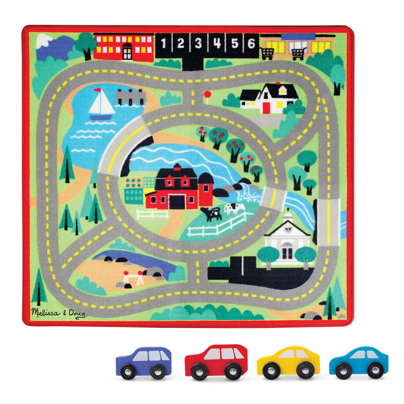 Vehicles & Trains | Round The Town Road Rug & Car Set Trains & More Toys Melissa & Doug