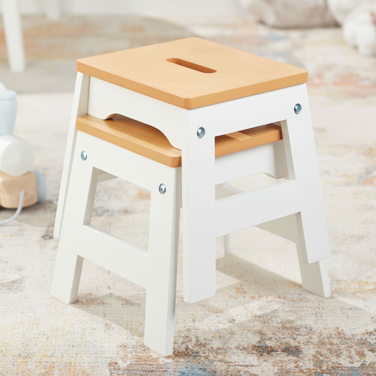 Furniture | Wooden Stools – Set Of 2 (White/Natural) Furniture Furniture