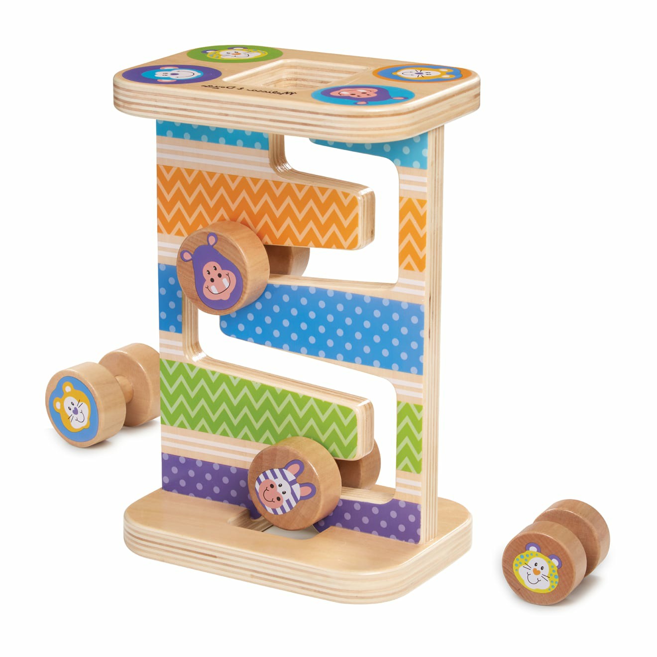 Motor Skills | First Play Wooden Safari Zig-Zag Tower With 4 Rolling Pieces Learning Toys Melissa & Doug